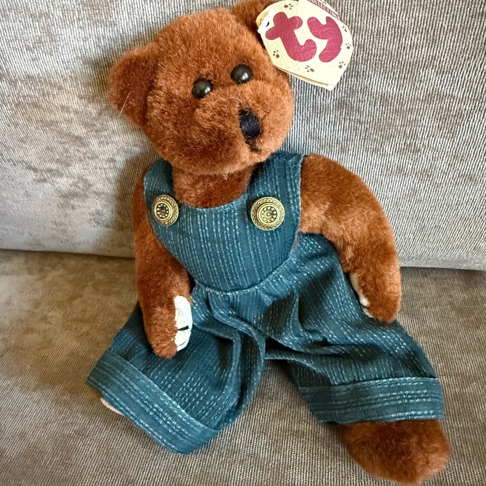 Ty Henry Brown Bear Vintage Attic Treasure Collection 9" 1993 with overalls tags